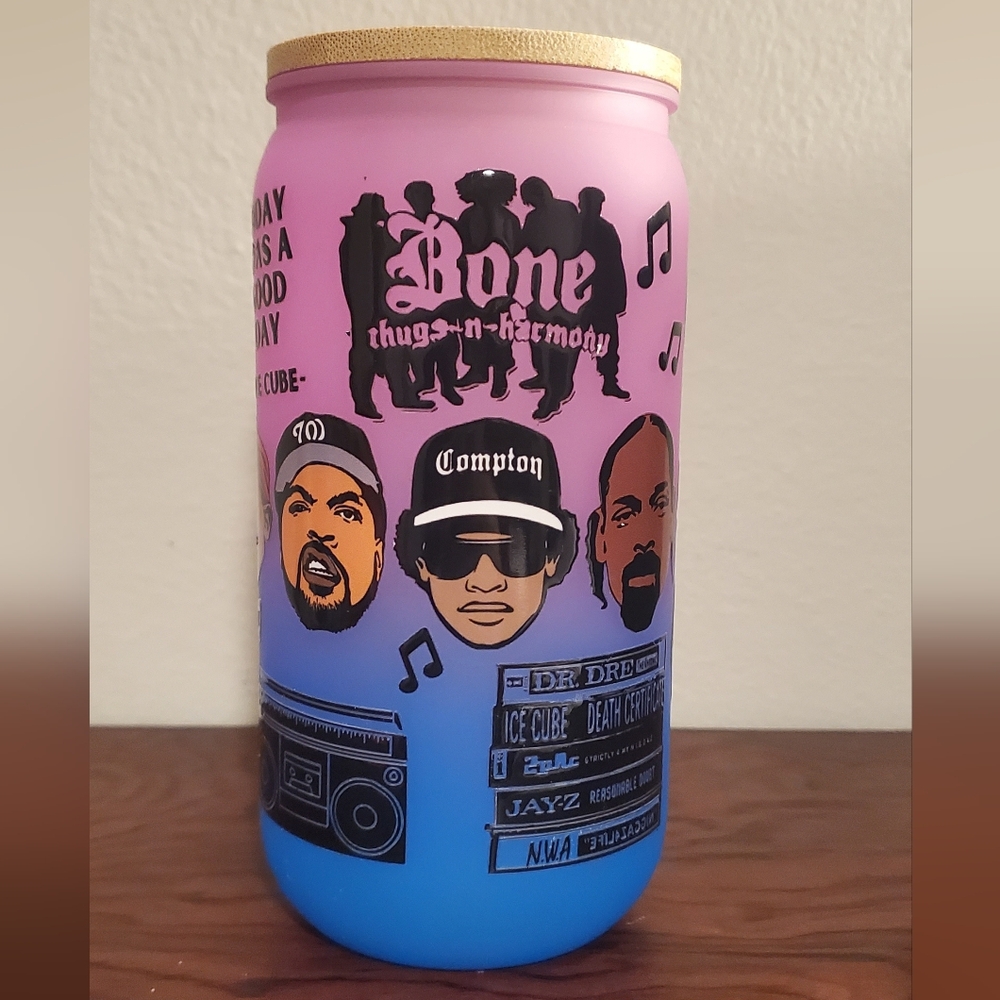 Ombre pink blue 90's Hip Hop Legends Music Artists Rap tumbler lid straw